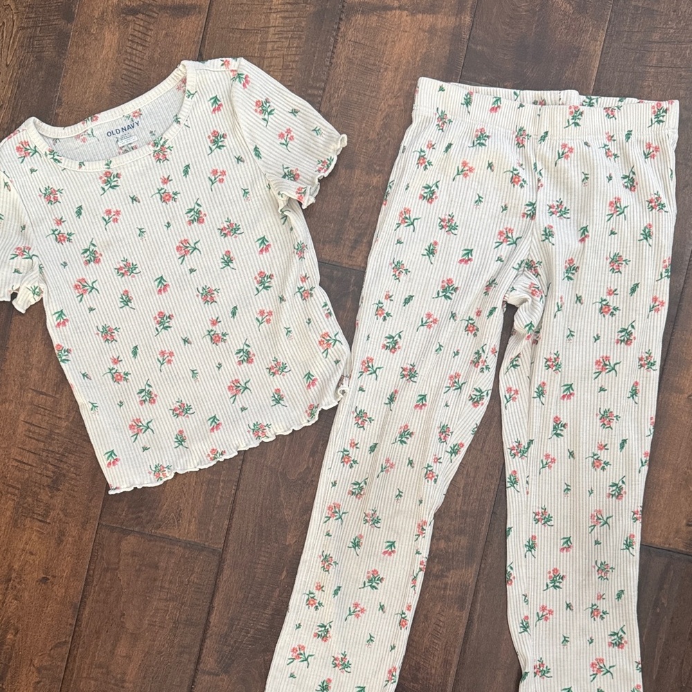 Old Navy Kids Pajama Set - Cream with Pink Floral